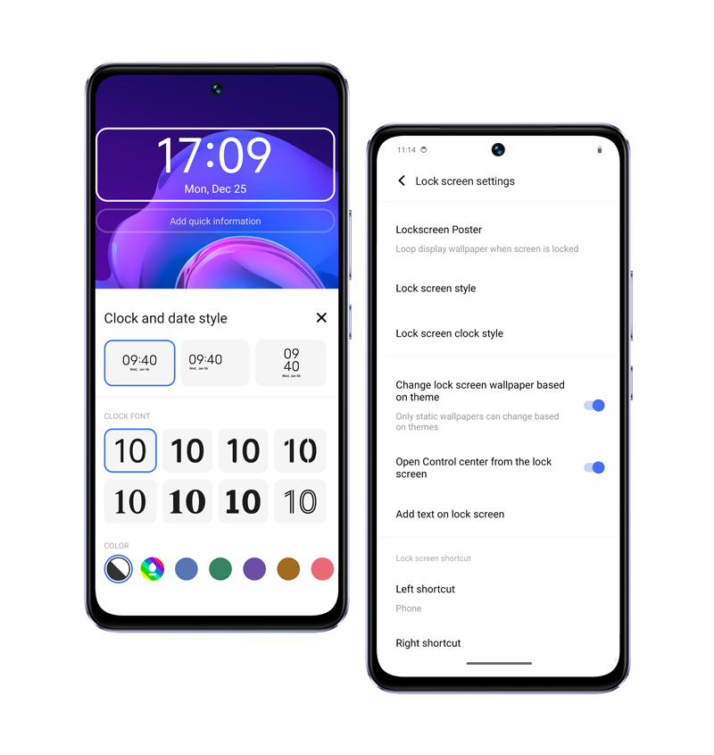 vivo V40 SE 5G con funciones de personalización de Funtouch OS 14: reloj con Pantalla de bloqueo